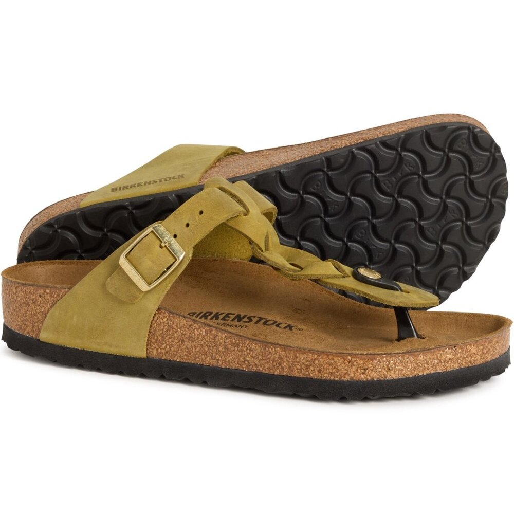 NEW Birkenstock Gizeh Leather Sandals Braided Olive 40 R WOmens 9 to 9.5